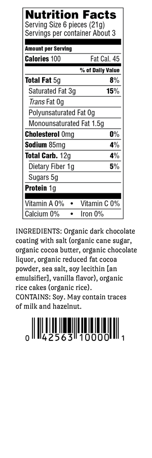 Mini Me's Dark Chocolate Nutrition Information